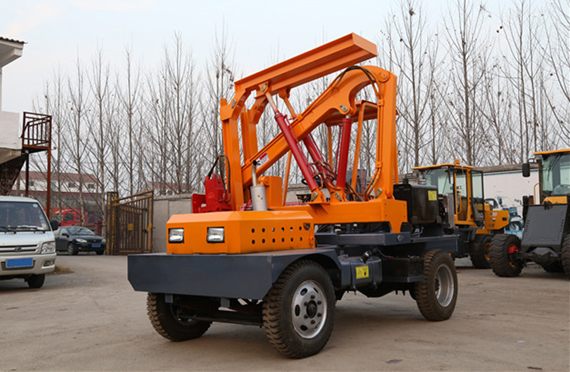 All-wheel-drive pile driving and soil drilling machine for concrete/ soil floor