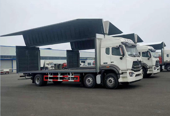 china sinotruk howo diesel 6 wheel 10wheel wing opening van cargo body truck
